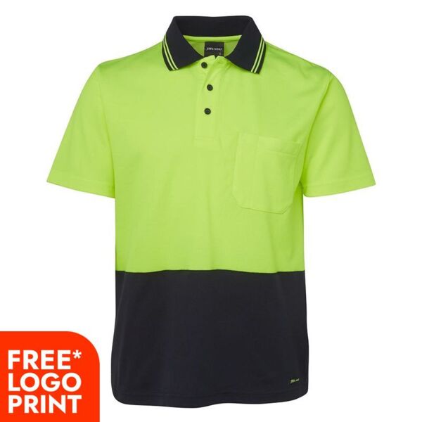 Mens Hi Vis Non Cuff Short Sleeve Cotton Back Polo Thumbnail