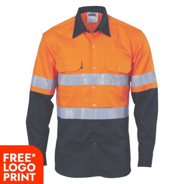 Mens HiVis Vertical Vented Cotton Shirt with Generic R/Tape Thumbnail