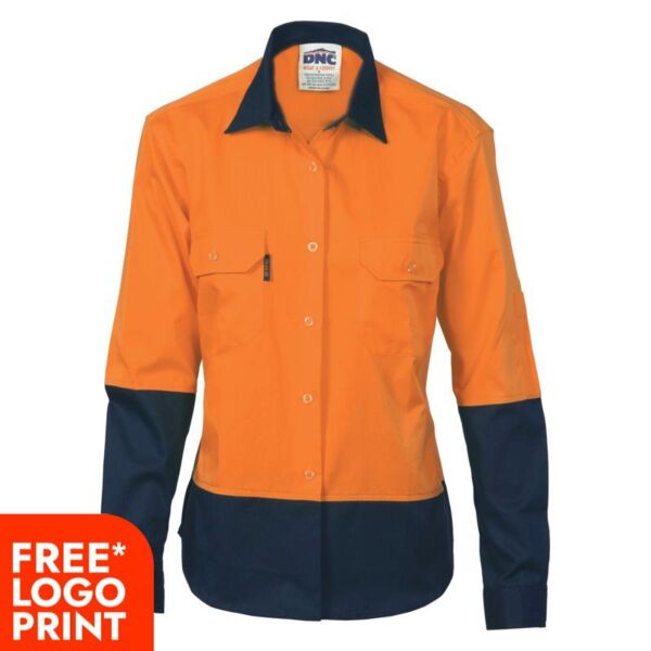 Womens HiVis 2 Tone Cool-Breeze Cotton Long Sleeve Shirt Thumbnail